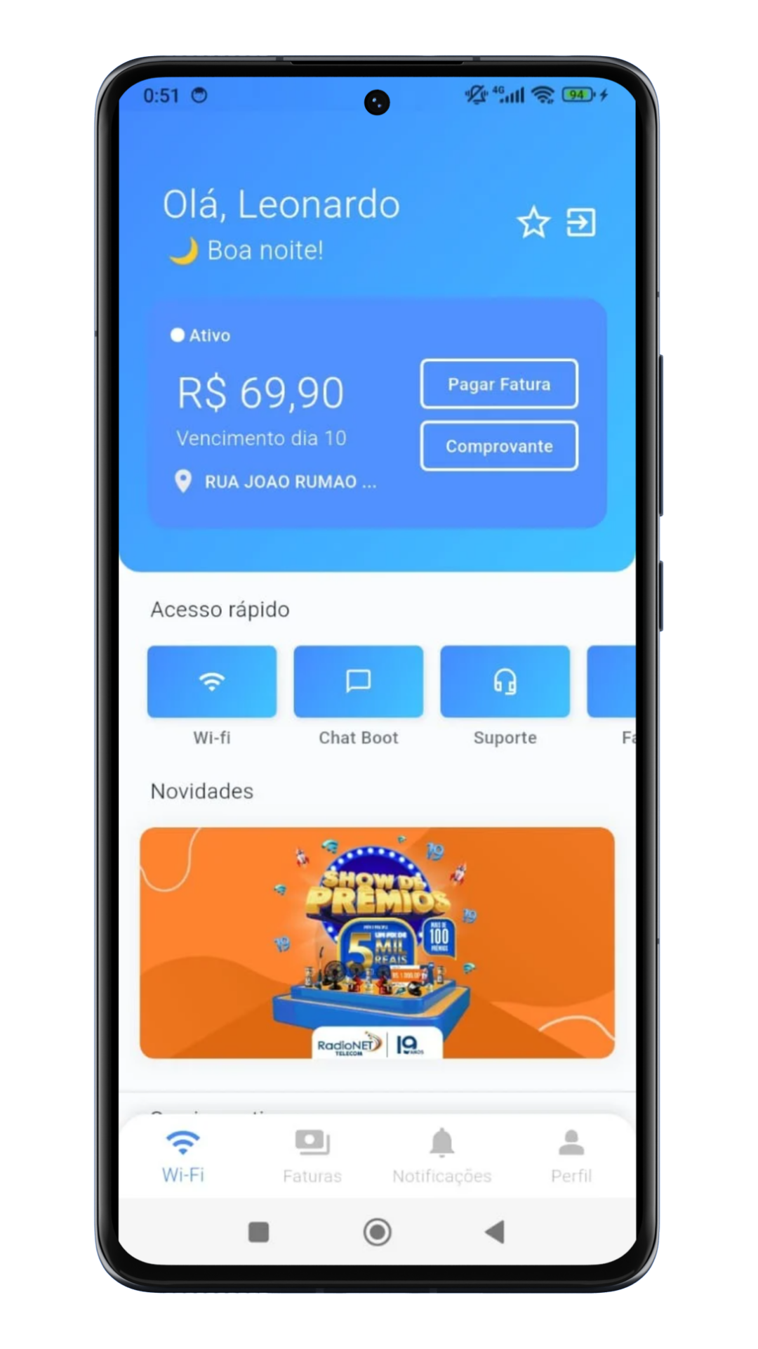 Mockup da tela inicial do aplicativo App Home